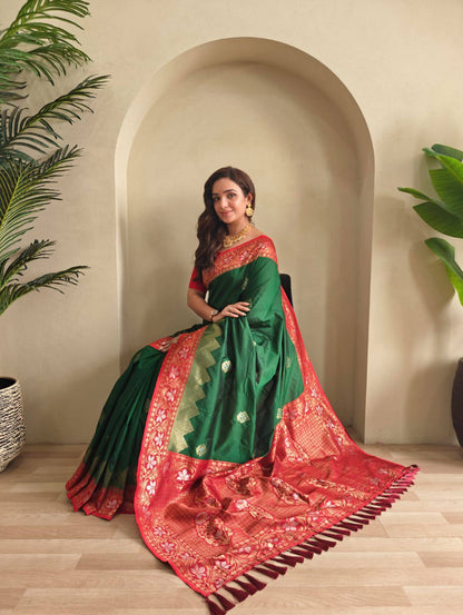Priyanshi - Beautiful Dual Tone Soft Silk Saree with Zari Weaves with Stitched Blouse
