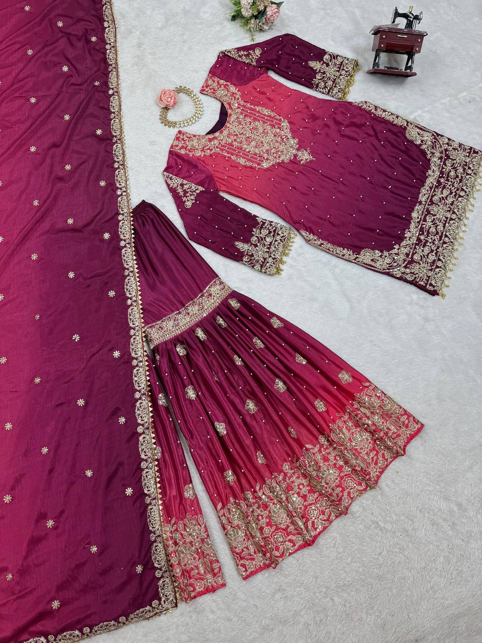 Premium work dual tone Sharara set fully stitched