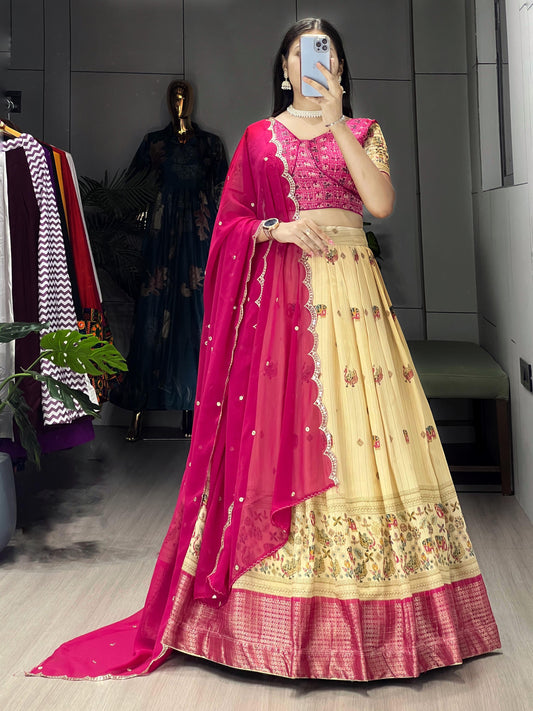 Beautiful Contrast combination Lehengas Fully Stitched with Zari Border Patta