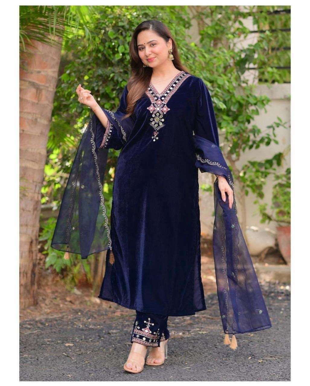 Navy blue Velvet Top with pants