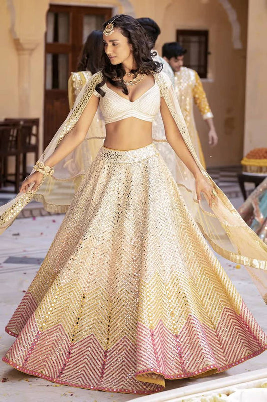 Premium Satin silk off white fully stitched lehenga