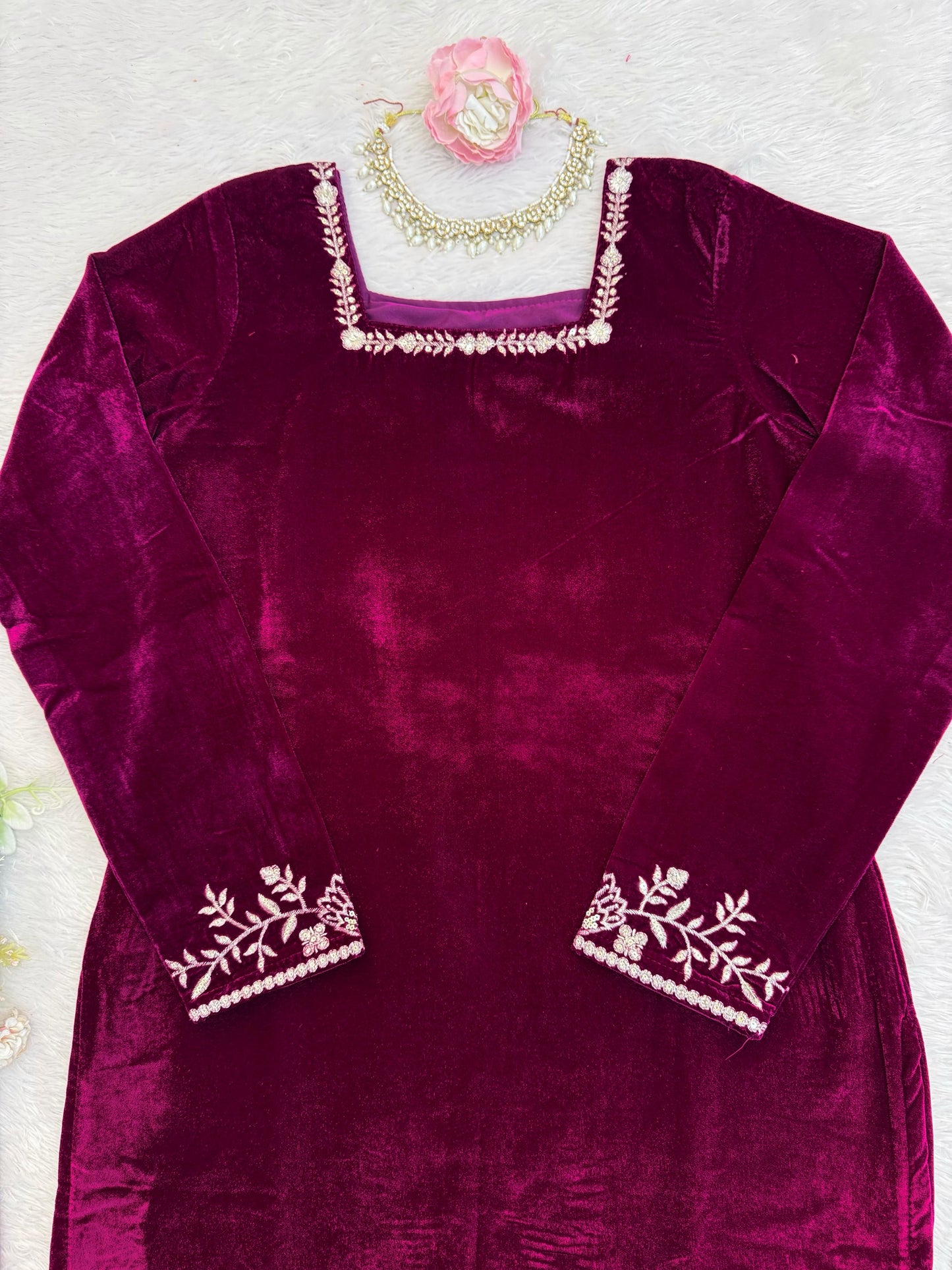 Premium Velvet with Minimal Beautiful Embroidery Fully Stitched Sharara Suit