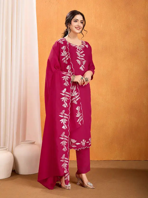 Soft Silk Floral Sequins Work Kurti Set in 2 Colours Fully Stitched