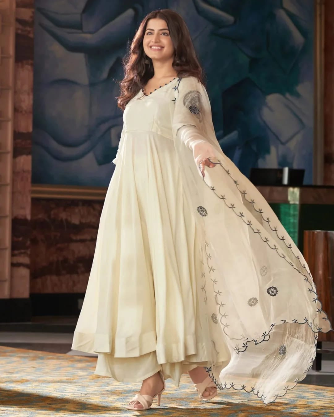 Timeless Off White Cotton Anarkali Suit Fully Stitched
