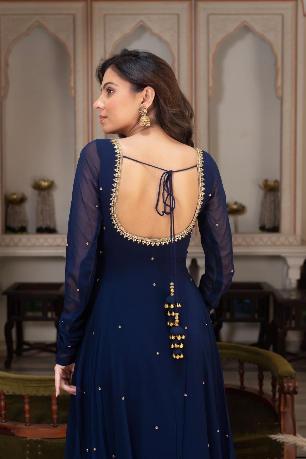 Beautiful Navy Blue Georgette Gown Fully Stitched