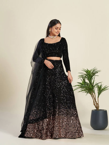 Bahaar - Black and Gold dual tone fully sequenced Lehenga fully stitched