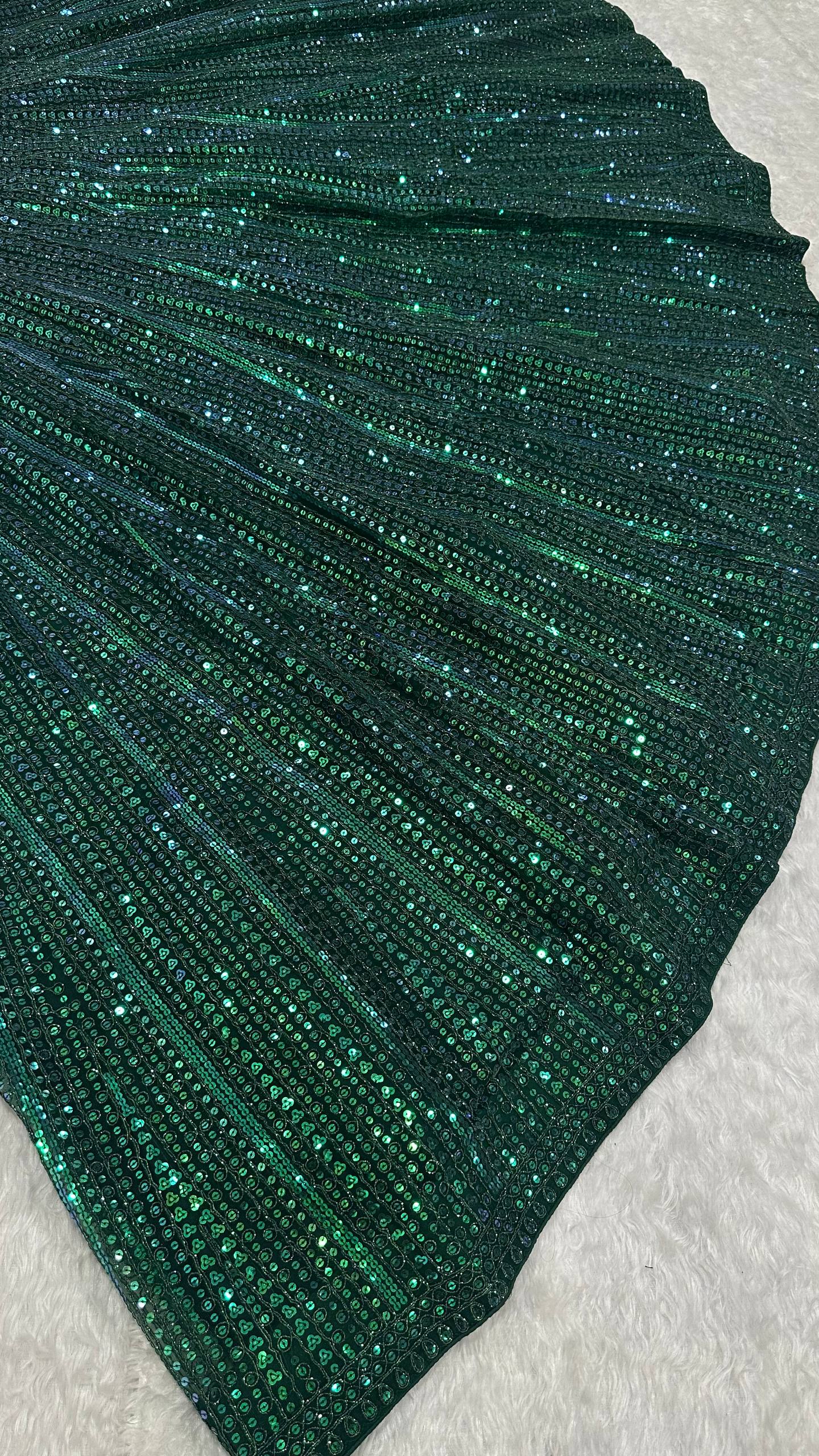 Premium Emerald Green Net Lehenga with Fully Sequins Work Fully Stitched