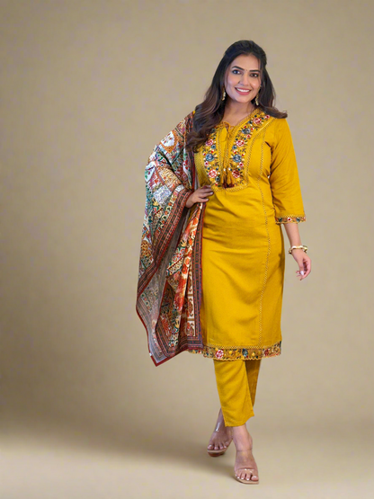 Adaa by Kiara - Beautiful Mustard Silk Kurti Readymade Set