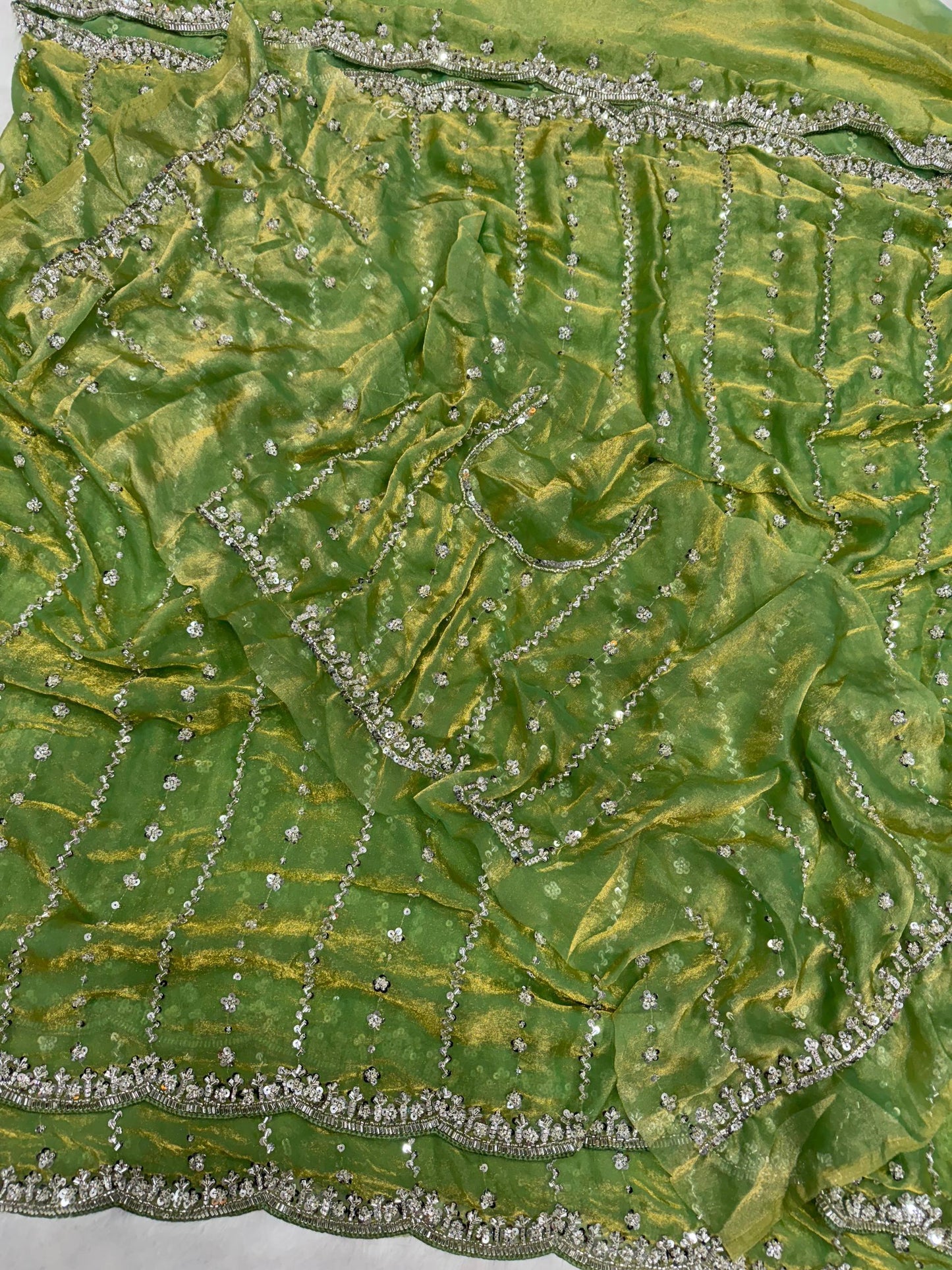 Party Star - Premium Space Silk Saree with Swaroski like crystal work with Fully Stitched Blouse