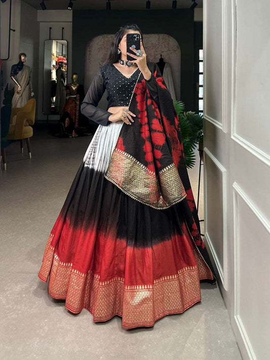 Multicoloured fully stitched pure chanderi fabric lehenga