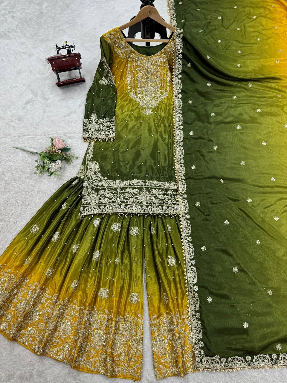 Premium work dual tone Sharara set fully stitched