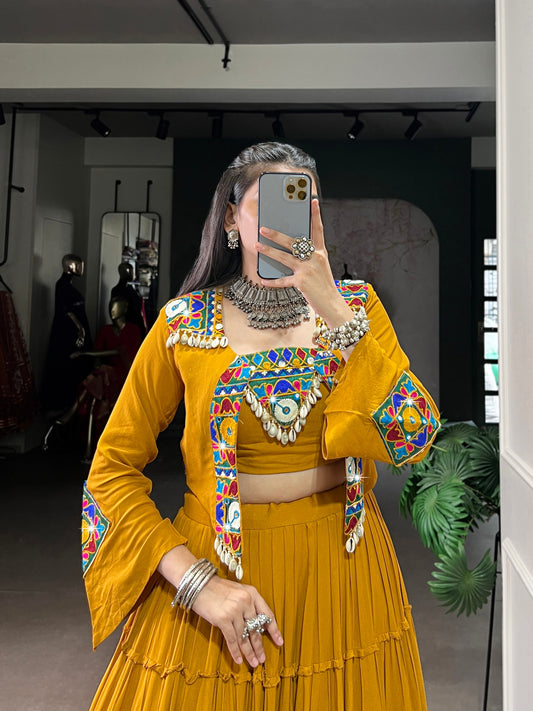 Premium Rayon Cotton With Gamthi and Kodi Work Chaniya Cholis with Koti Jacket Fully Stitched