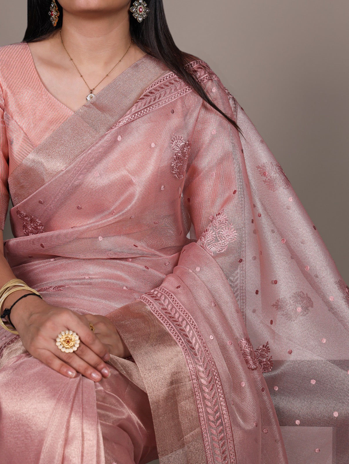 Malvika - Premium Shimmer Net type Pastel Colours Saree with Stitched Blouse of your Own Style