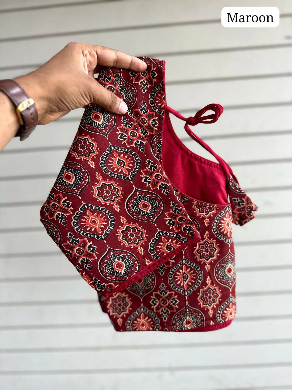 Maroon Pure Cotton kalamkari print readymade blouse front hook
