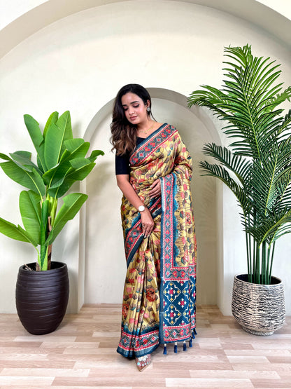 Ramya - Beautiful Dola Silk Printed Saree with Stitched Blouse Options