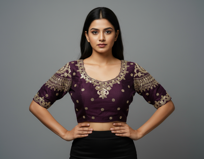 Ruhi - Beautiful Copper Gold Embroidered Work Fully Stitched Blouse to pair with Saree or Lehenga