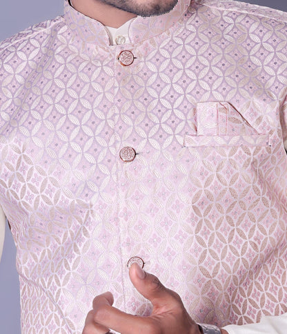 Baby Pink Designer Koti Kurta Set for Men - Indian Ethnic Fashion Online