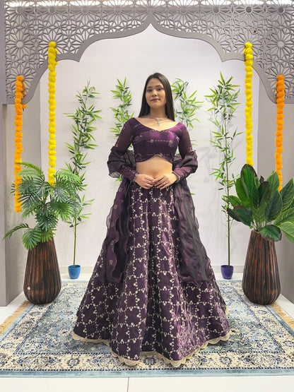 Premium Wine colour Lehenga with Blouse and dupatta fully stitched