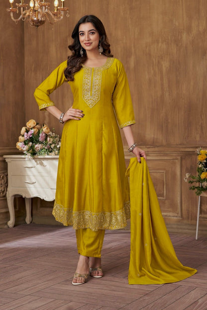Vichitra Silk Embroidered Suit Fully Stitched