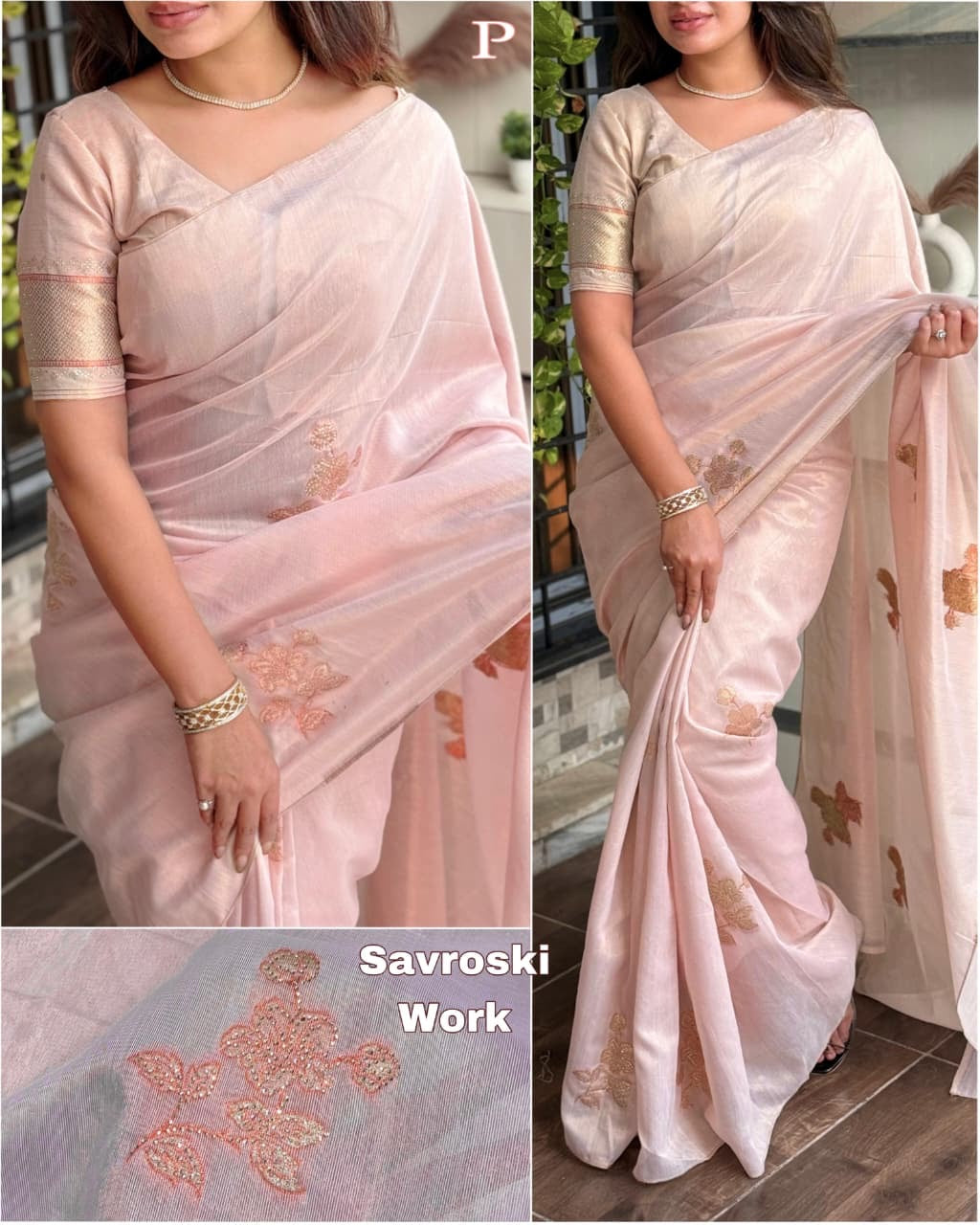 Abha - Premium Copper White Gold Organza Silk Saree with Stitched Blouse Options