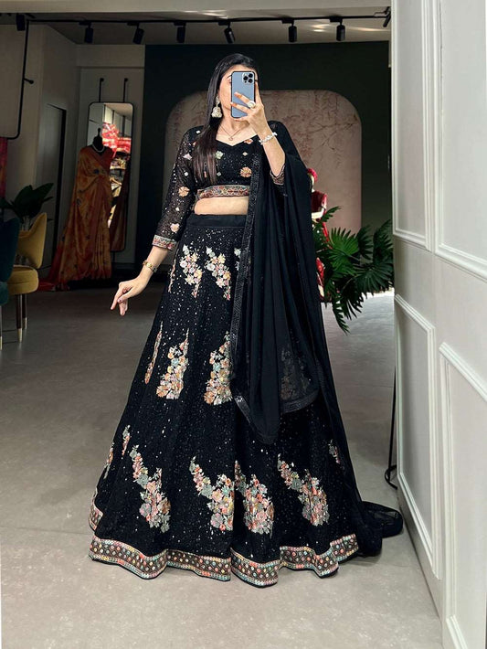 Black Georgette sequins and embroidered lehenga