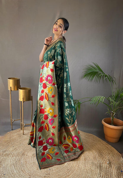 Suhani - Pure Paithai Silk Floral Weaved Saree with Stitched Blouse Options