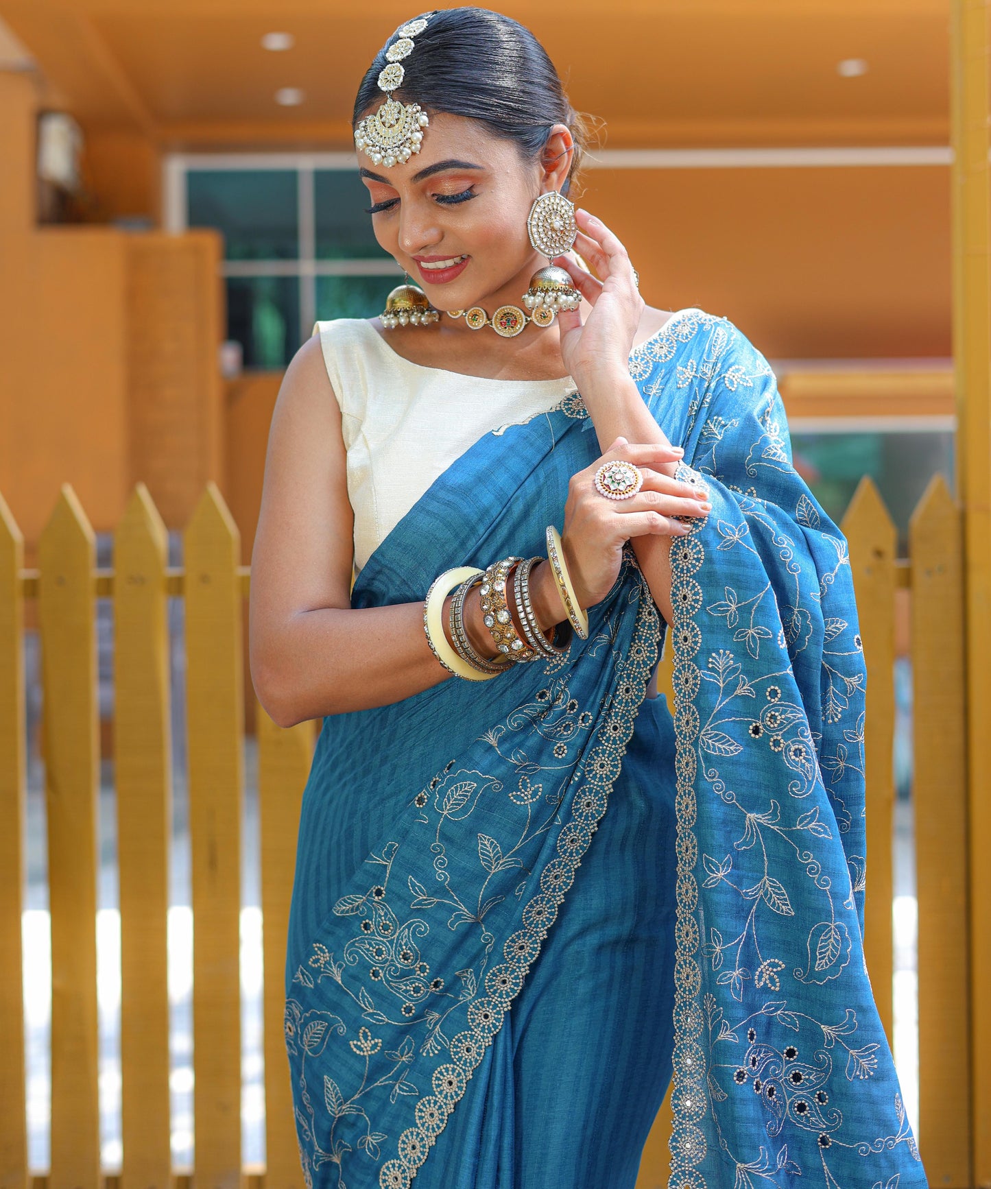 Nazzakat - Beautiful Handwork Pure Silk Saree with Floral patterns and Stitched Blouse Options