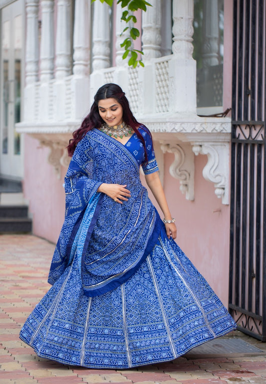 Royal blue Bandhani Print lehenga all over