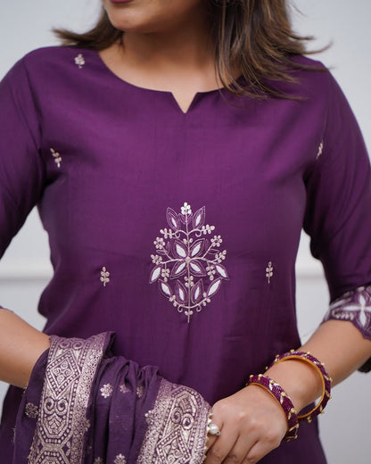 Purple Chanderi Cotton Elegant Kurti Pair for all occasions