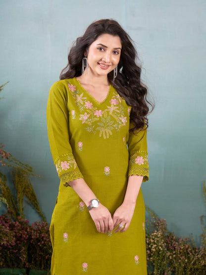 Premium Khadi Cotton Embroidery Kurti Set upto 5XL Sizes