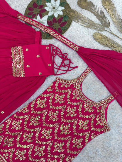 Pari - Rani Pink Sleeveless Soft Georgette Punjabi Suit