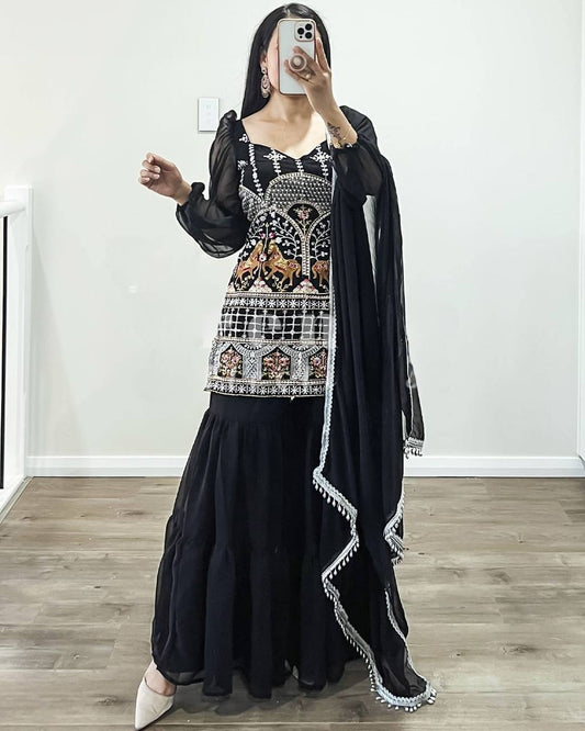 Black embroidered sharara set