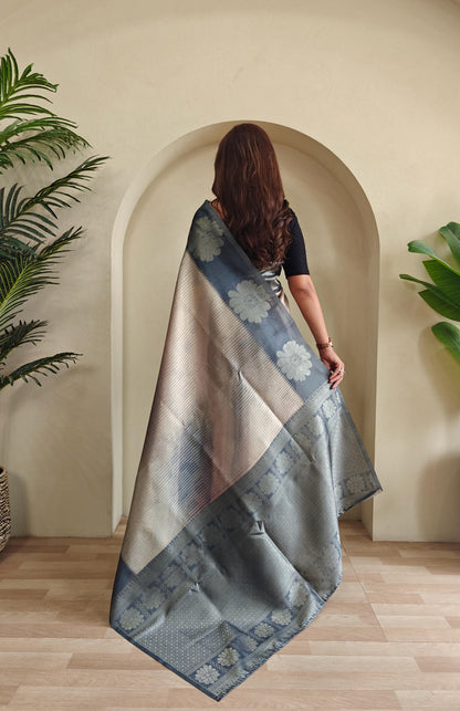 Resham - Silk Saree with Silver Zari Motif Weaved With Stitched Blouse Options