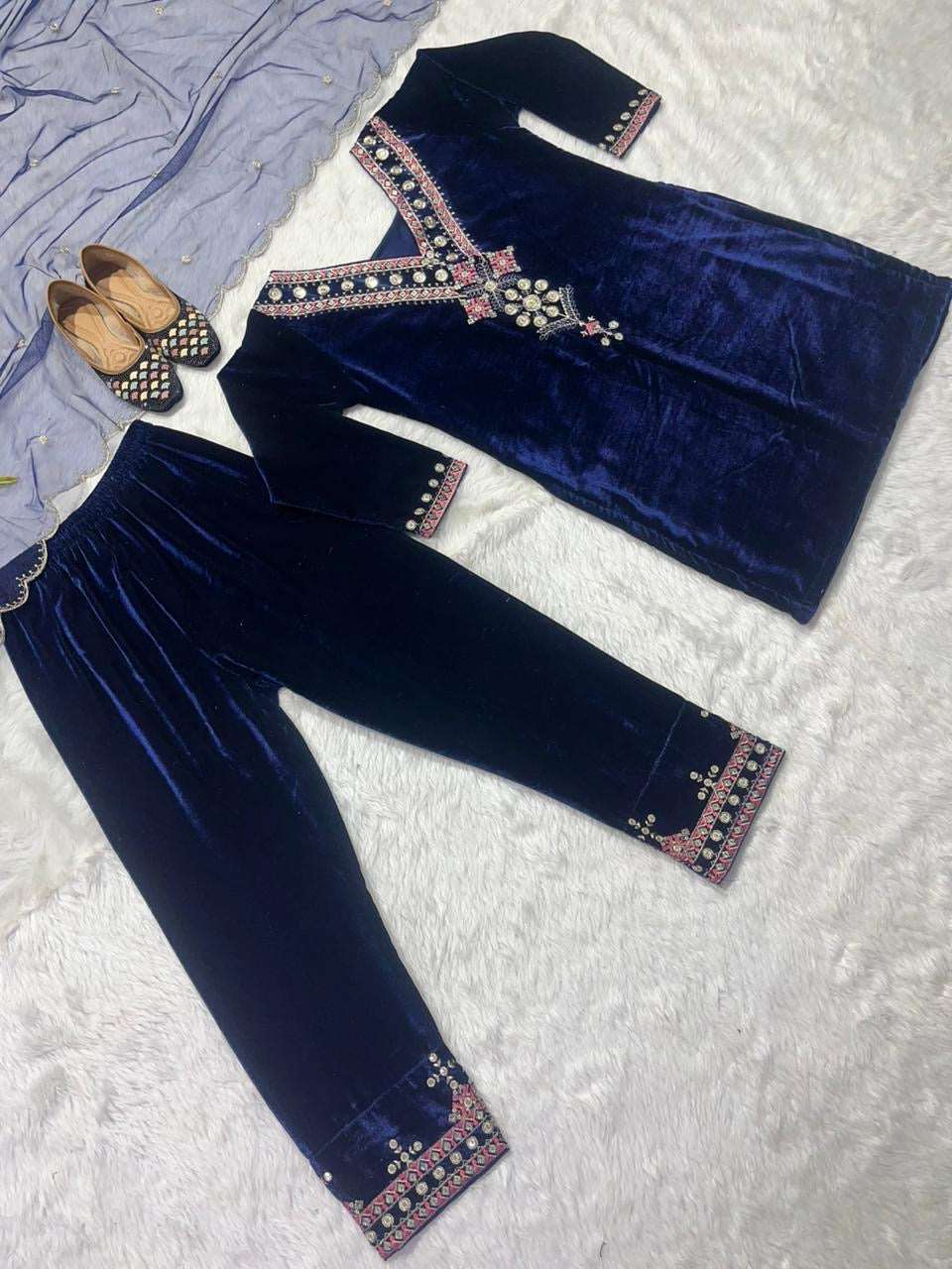 Navy blue Velvet Top with pants