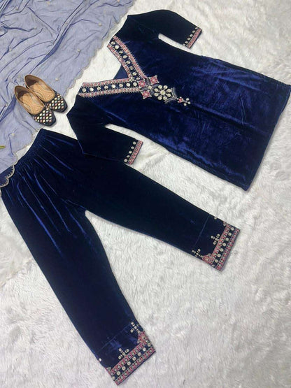 Navy blue Velvet Top with pants