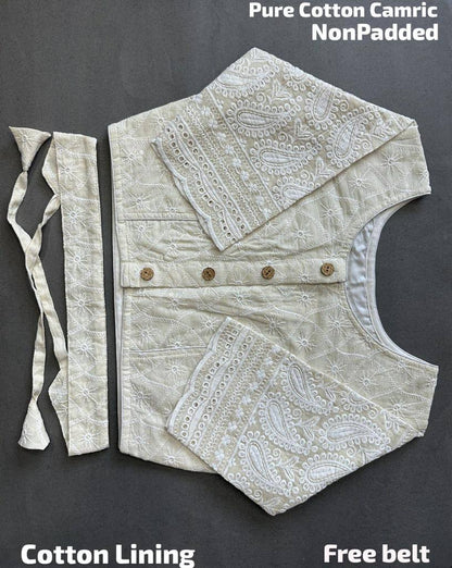 Off white pure cotton camric hakoba readymade blouse