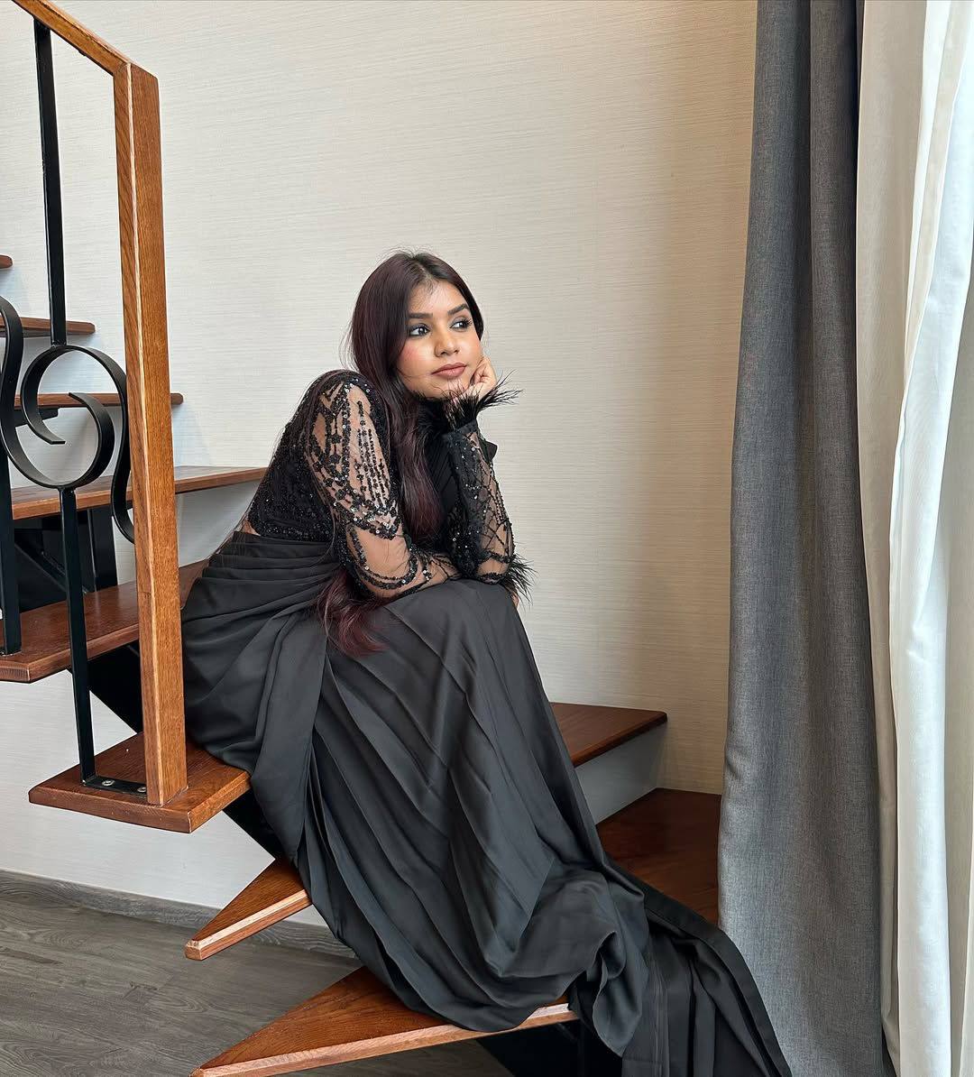 Malaika - Jet Black Premium Silk Lehenga Fusion Saree for Dinner, Parties or Marriage Functions