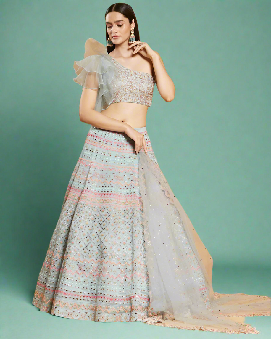 Premium SeaGreen Embroidered Fully Stitched Lehenga