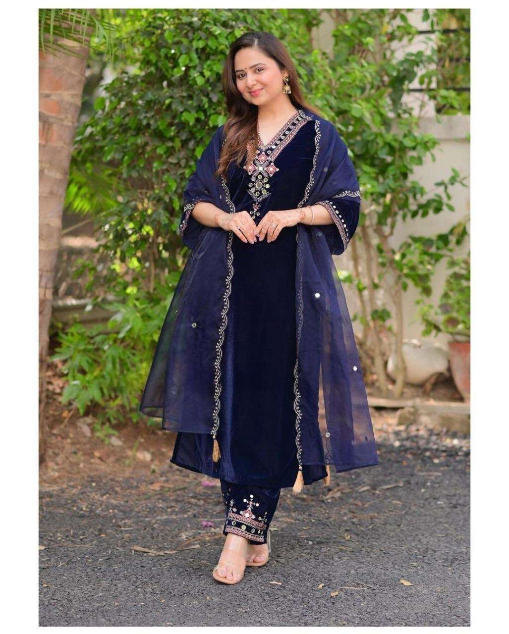 Navy blue Velvet Top with pants