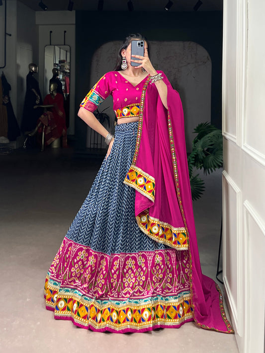 Floral Printed Beautiful Tasar Soft Silk Chaniya Cholis for Navratri