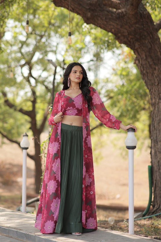 Faux Georgette Pink Lehenga with Shrug Style