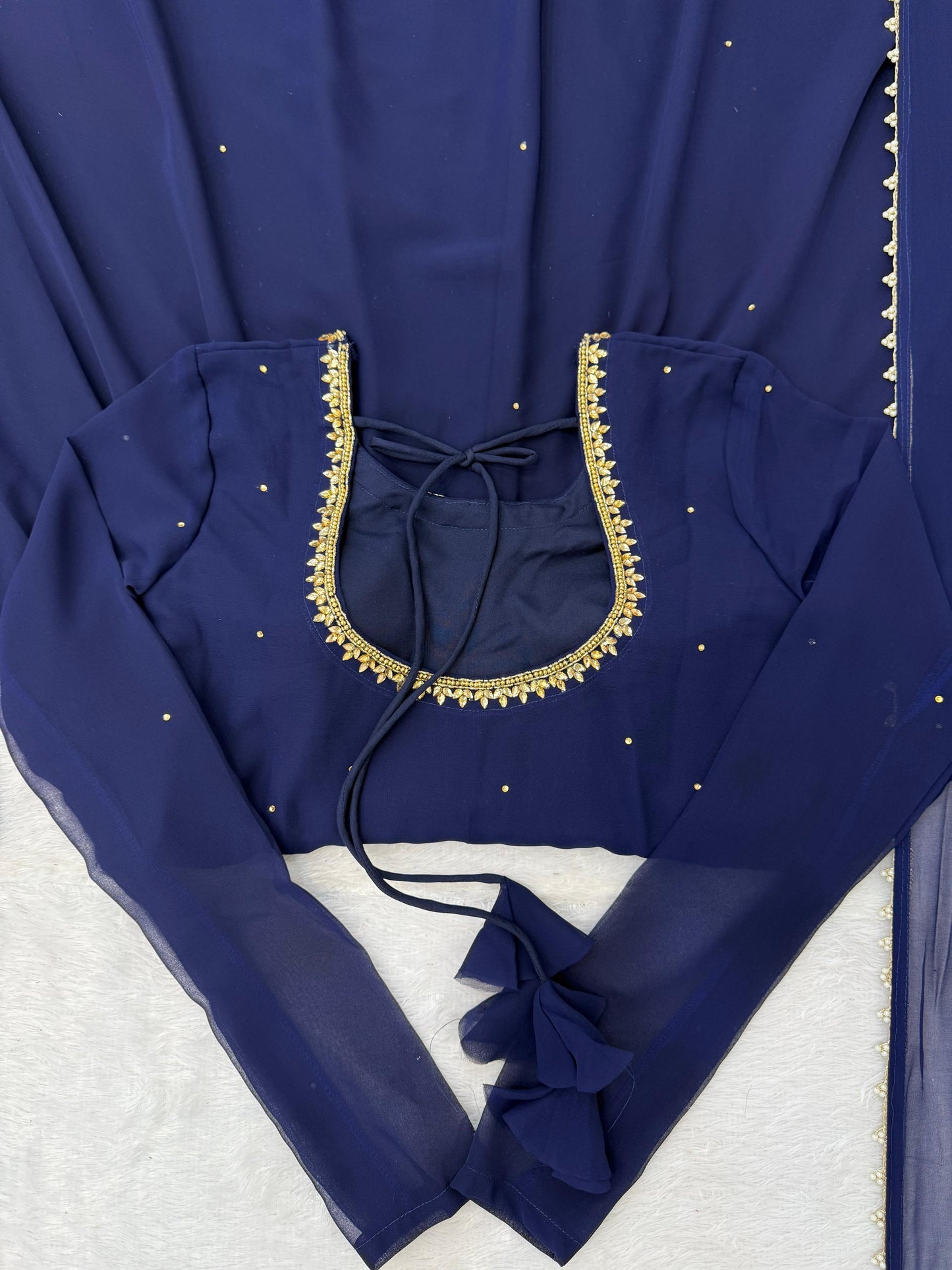 Beautiful Navy Blue Georgette Gown Fully Stitched