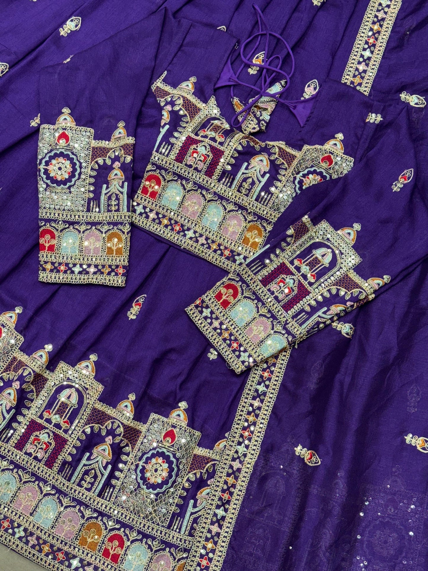 Navratri Special Vichitra Silk with Beautiful Embroidered Fully Stitched Lehenga
