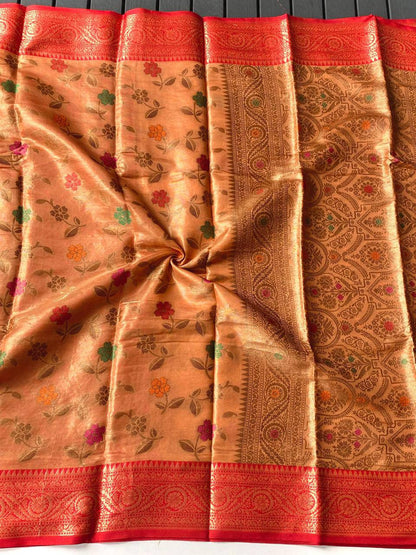 Veeny - Premium Organza Tissue Silk Saree with Readymade Blouse