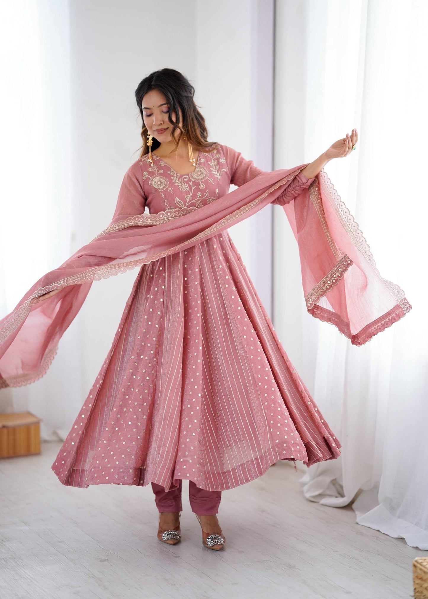 Vedika - Premium Soft Silk Anarkali Gown with Embroidery Sequins Work Fully Stitched