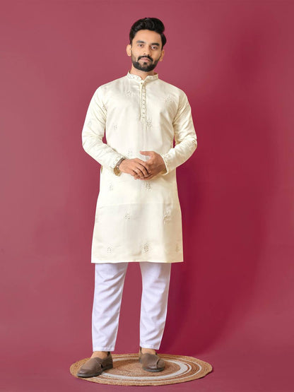 Premium Handwork on Silk Kurta with Pajama for Men