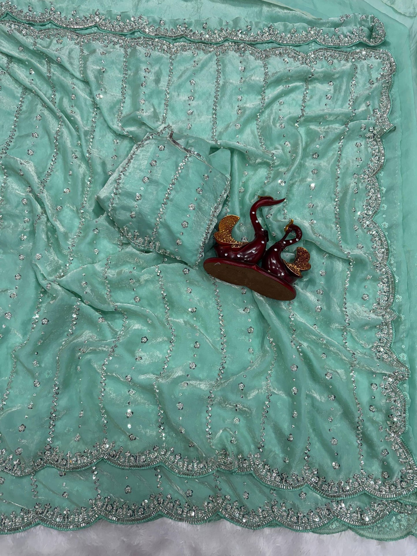 Party Star - Premium Space Silk Saree with Swaroski like crystal work with Fully Stitched Blouse