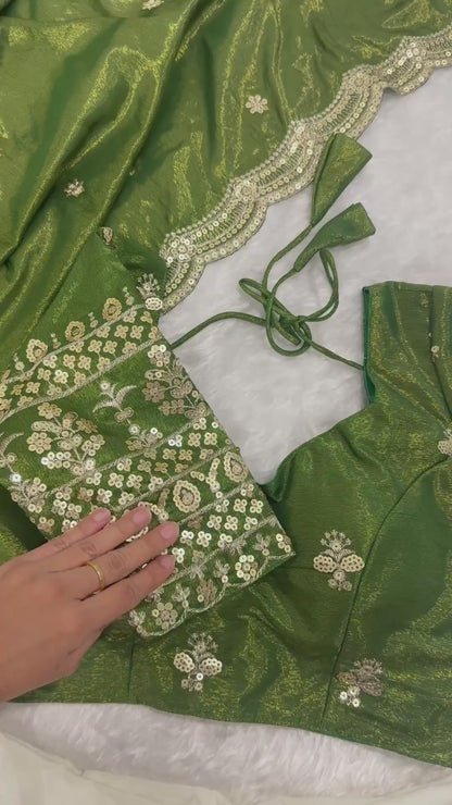 Saumya - Premium Green and White Silk Lehenga Fully Stitched
