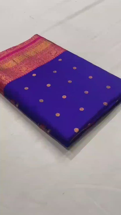 Royal Blue Pure Paithani Silk Saree with rich weaving with Stitched Blouse