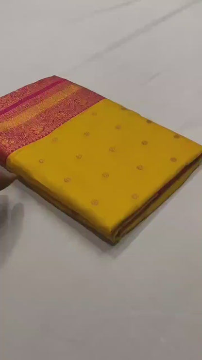 Mustard Yellow Pure Paithani Silk Saree with rich weaving with Stitched Blouse